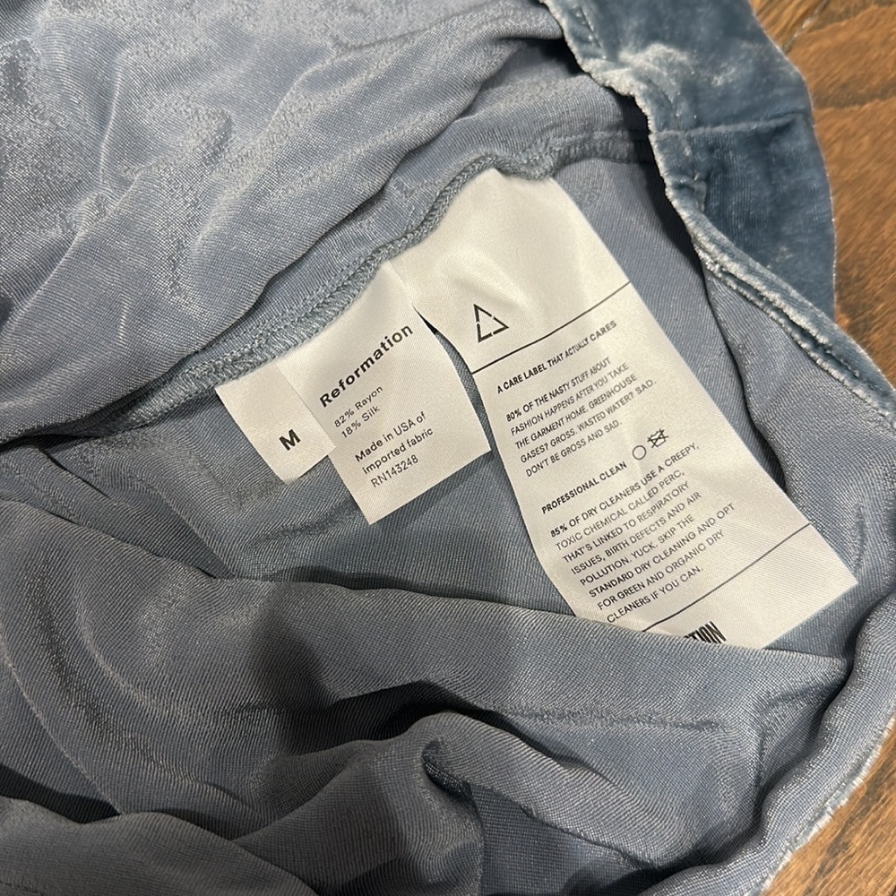 Reformation Chrissy Velvet Long Sleeve Wrap Dress Blue - Picture 3 of 5